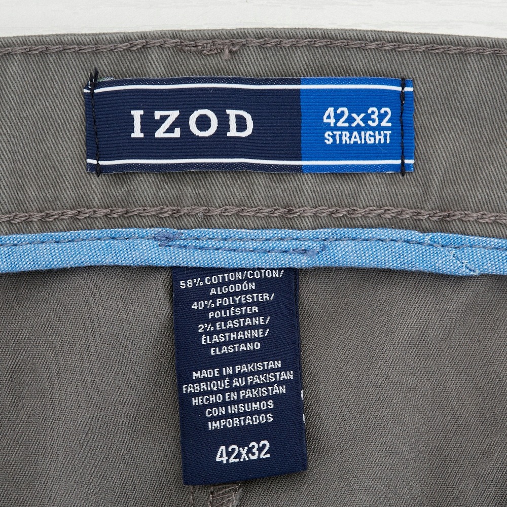 IZOD Performance Stretch Pants Mens 42x32 Grey Straight Smoked Pearl - Picture 2 of 15